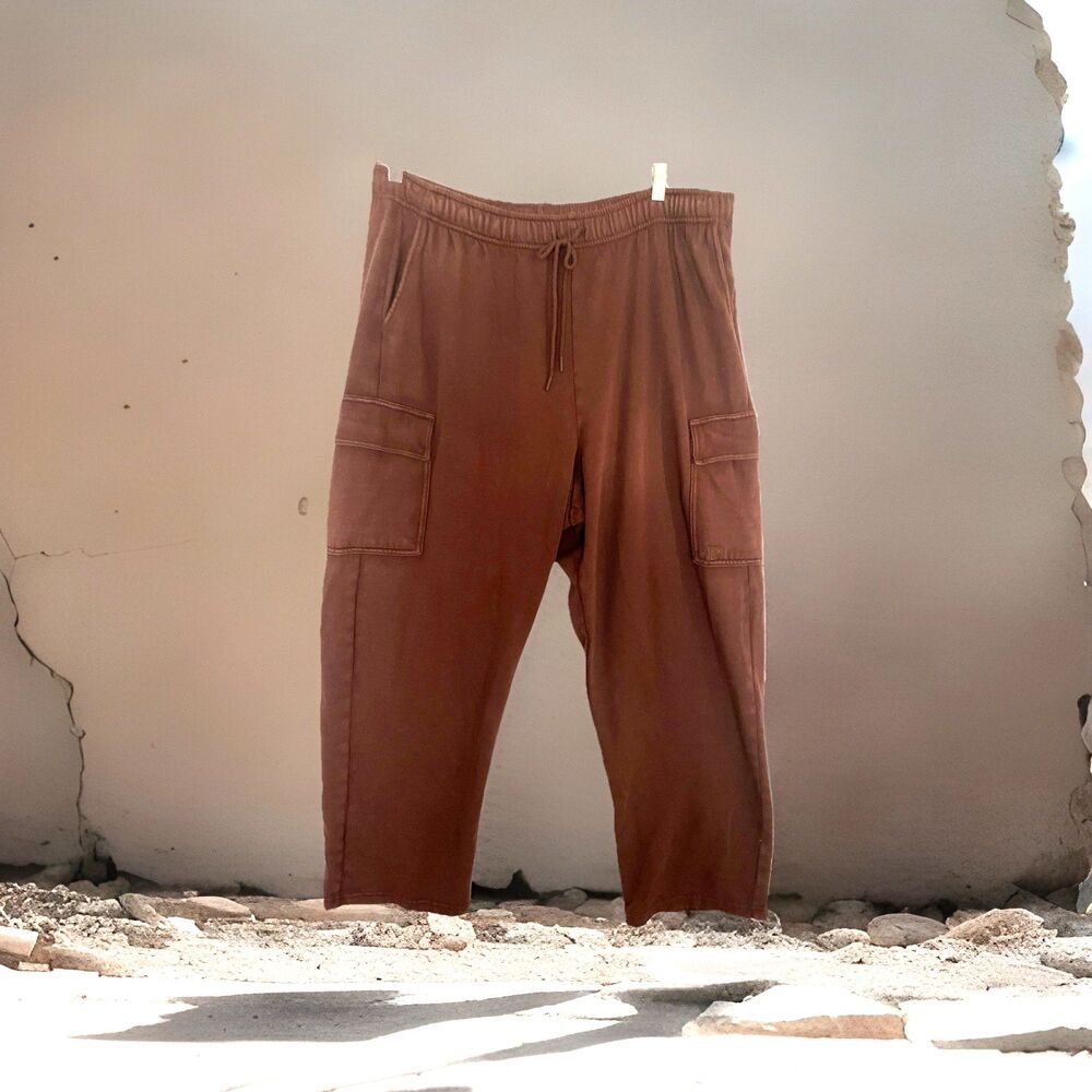 Victoria Secret PINK Ivy Fleece Wide Leg Cargo Sweatpants Brown Womens XXL Y2K